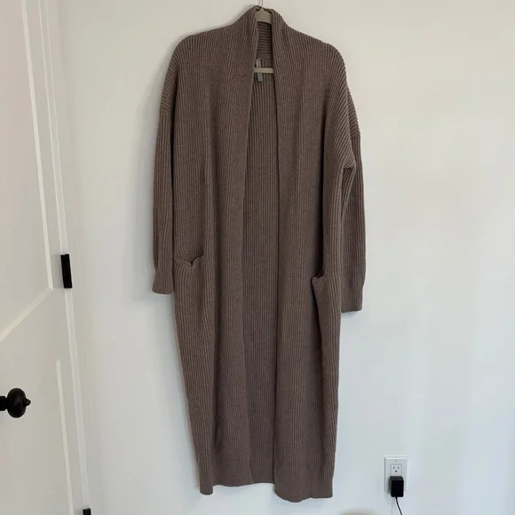 Vince Wool Cashmere Open Front Ribbed Sweater Robe Cardigan